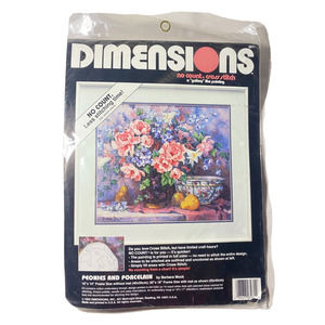 Dimensions No Count Cross Stitch Kit Peonies & Porcelin 16" x 14" New 1992